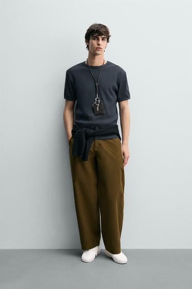 WAFFLE-KNIT TEXTURED T-SHIRT - Blue / Steel by Zara