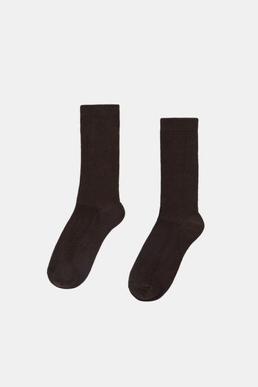 MICRO-RIBBED COTTON SOCKS - Brown by Zara