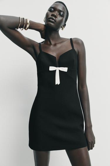 VESTIDO MINI LAZO CONTRASTE - Negro de Zara
