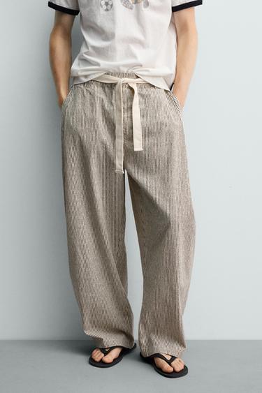 STRIPED WIDE-LEG TROUSERS WITH BELT - striped by Zara