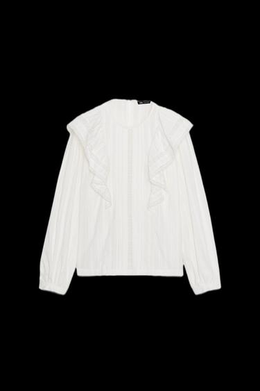 Zara ROMANTIC RUFFLED SHIRT - Oyster-white