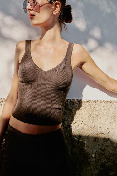 TOP EN MAILLE À BRETELLES - Marron de Zara - Image 2