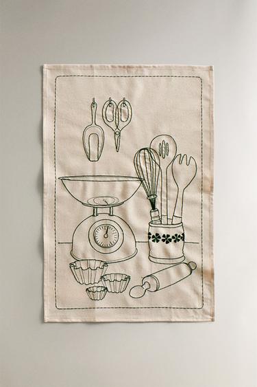 UTENSIL PRINT TEA TOWEL - Ecru by Zara - Image 1