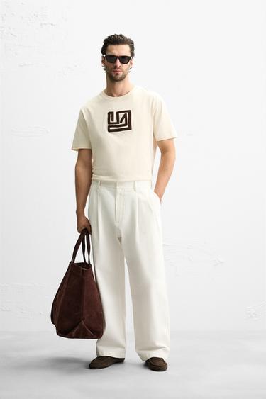CONTRAST EMBROIDERY T-SHIRT - Ecru by Zara