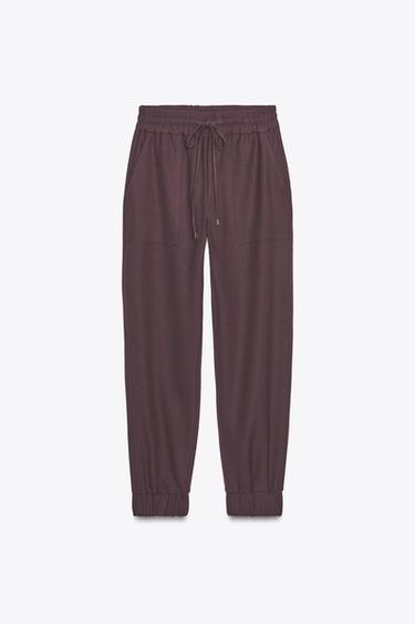 CUFFED HEM TROUSERS - Burgundy by Zara