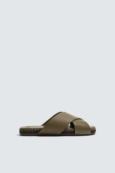LEATHER CROSSOVER SANDALS - Green by Zara