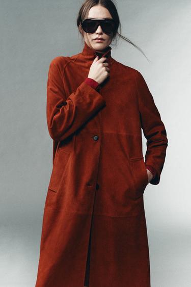 MANTEAU EN CUIR DAIM 100% ÉDITION LIMITÉE - Rouge de Zara - Image 5