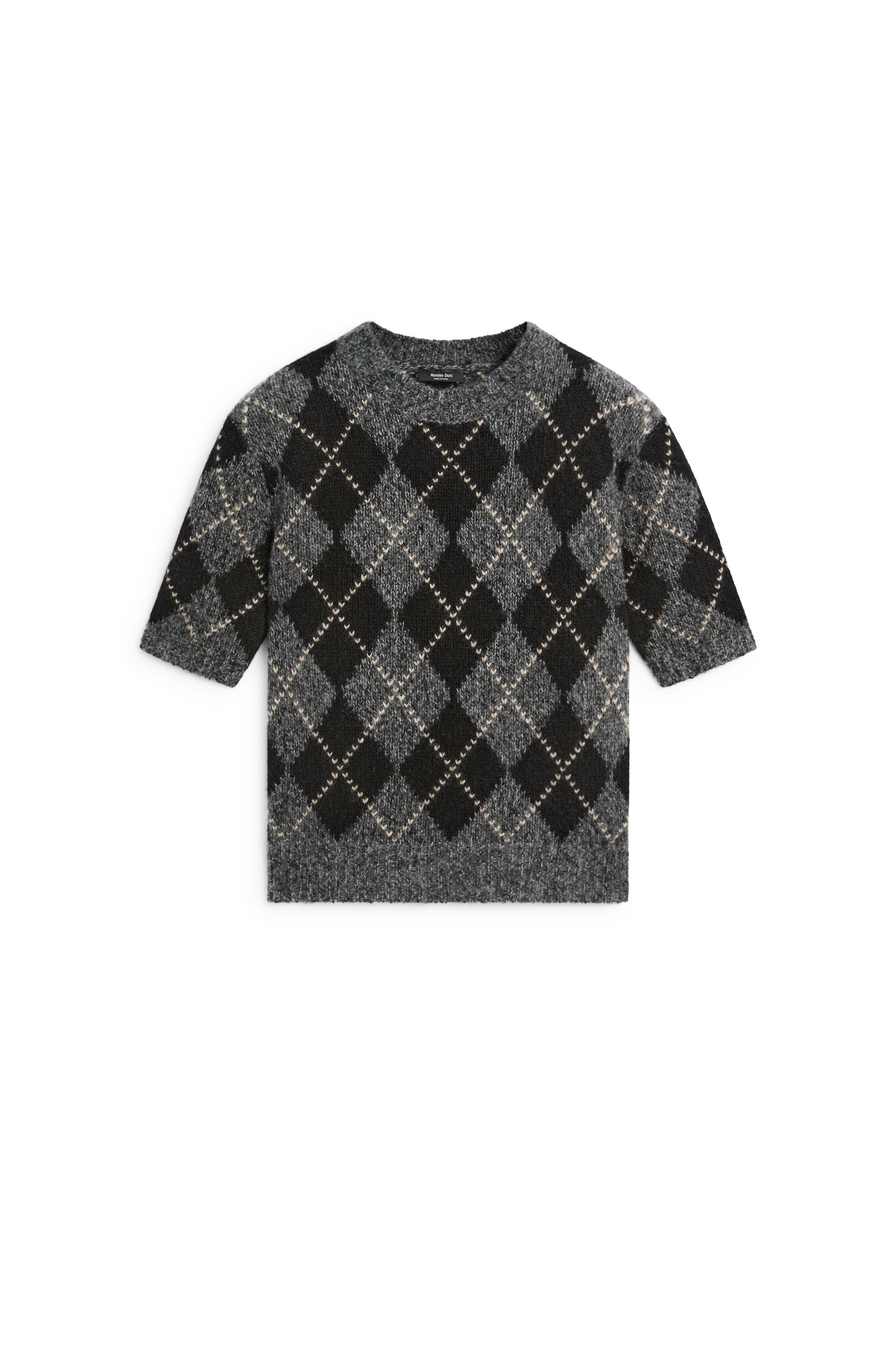 Cashmere-blend short sleeve argyle knit sweater - 210 | ZARA