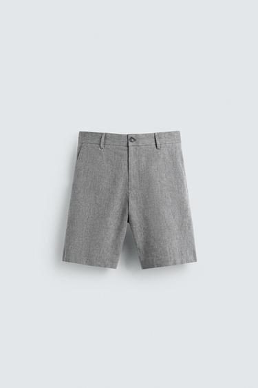 Zara COTTON LINEN SHORTS - Gray