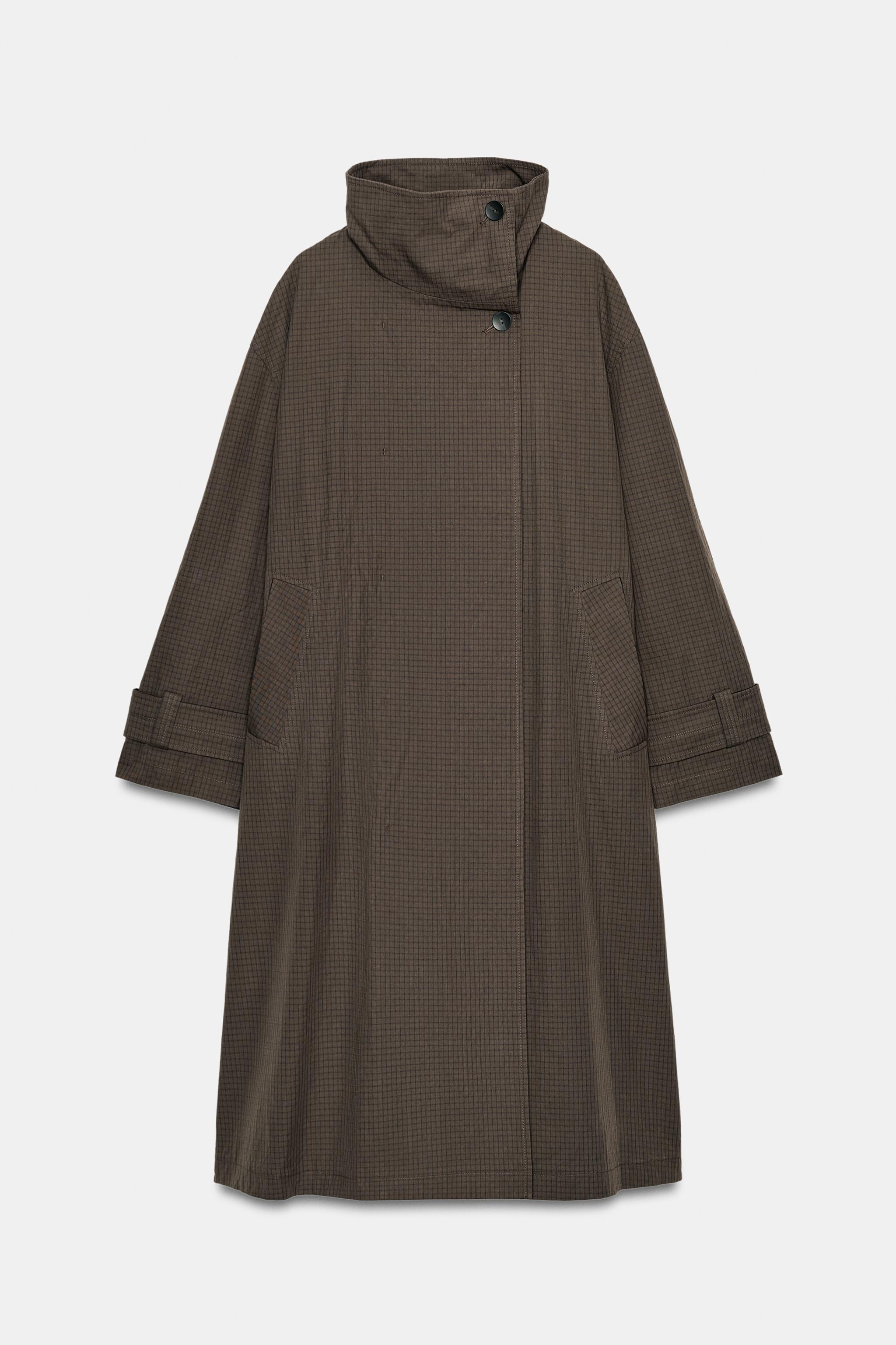 ZW COLLECTION OVERSIZE CHECK TRENCH COAT - Chocolate | ZARA India
