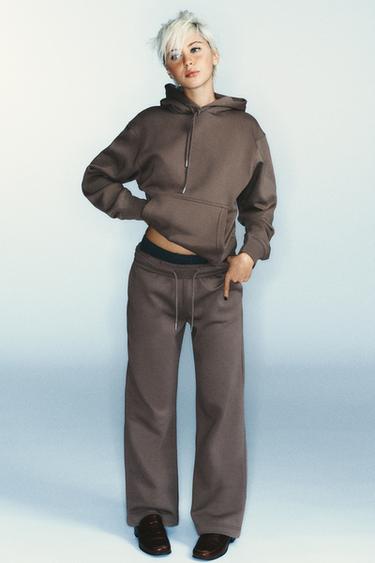 PANTALON MOLLETON À JAMBES LARGES - Vison de Zara