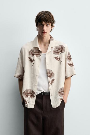 KËMISHË ME QËNDISJE ME LULE - Ngjyrë natyrale nga Zara