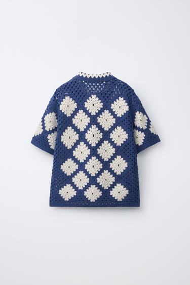 ARGYLE KNIT CROCHET OVERSHIRT - Navy blue by Zara - Image 1