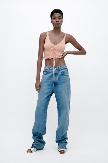 TOP CROP HILO METALIZADO - Naranja claro de Zara - Imagen 0