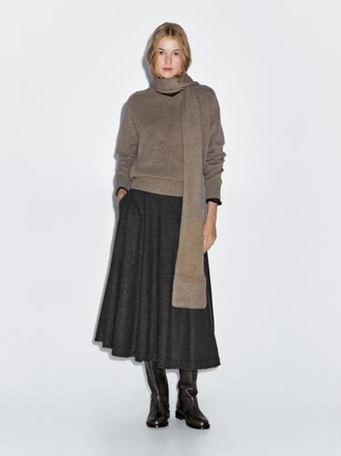 Zara Gingham flared midi skirt - Black - Image 0