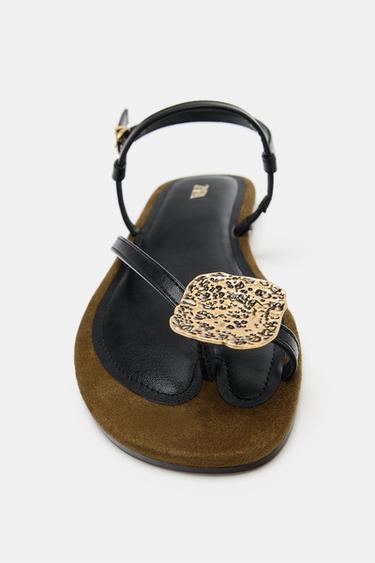 FLAT SANDALS WITH METAL DETAIL - Brown by Zara - Image 3
