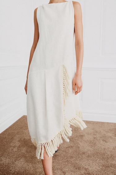 ROBE EN LIN À FRANGES ZW COLLECTION - Beige clair de Zara - Image 3