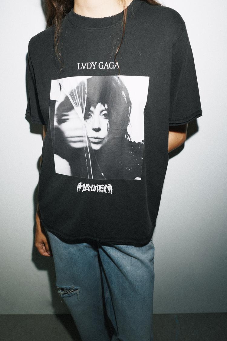 LADY GAGA FADED-EFFECT T-SHIRT