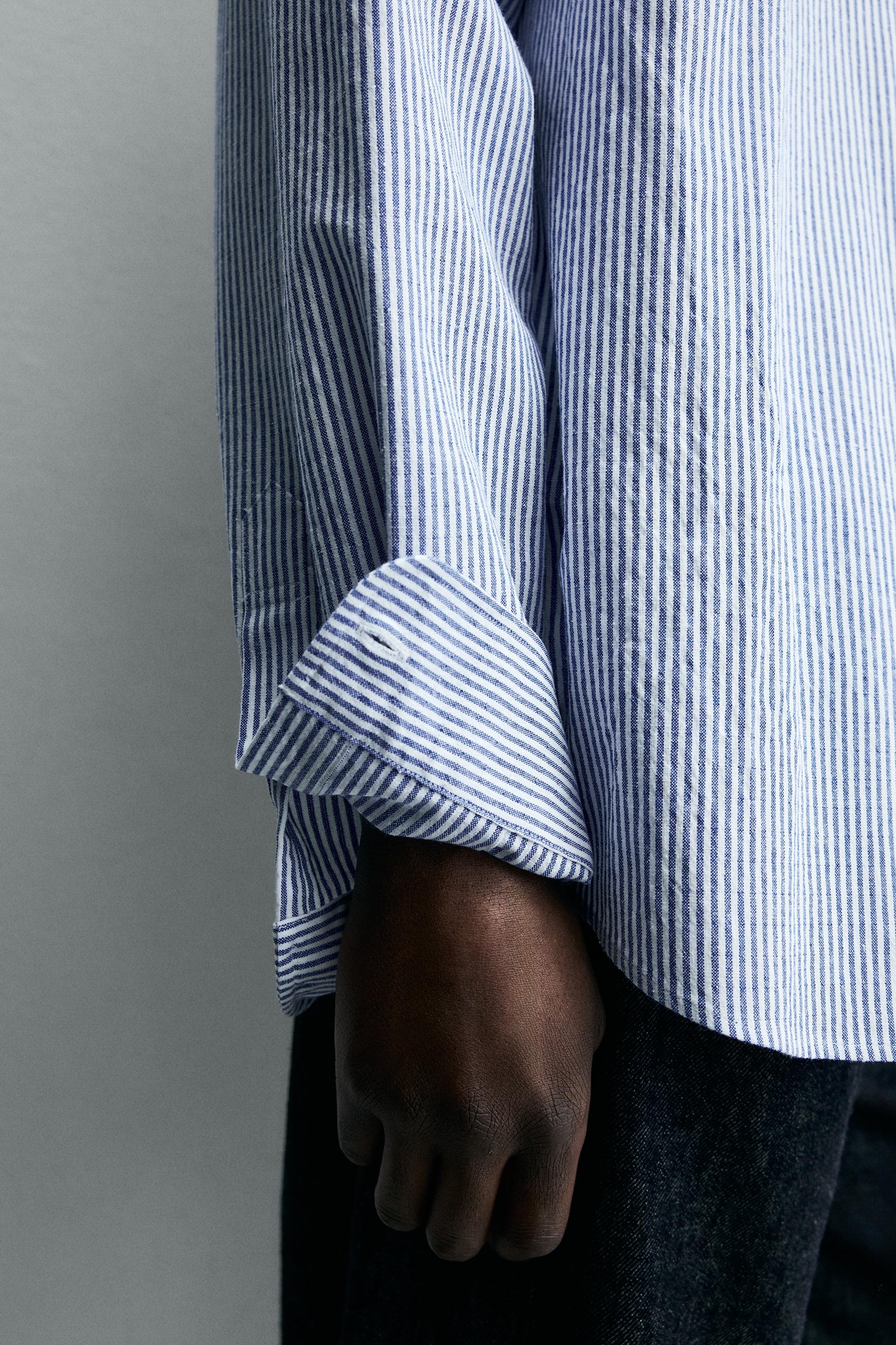 リンクル加工ストライプシャツ - 青色/白色 | ZARA Japan / 日本