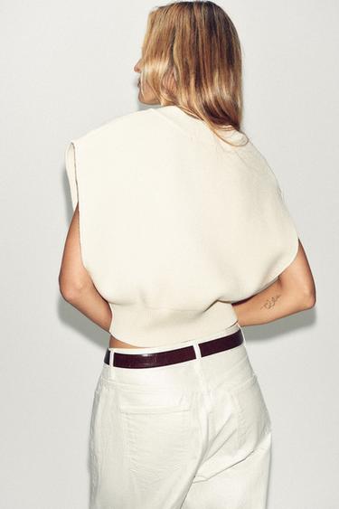PLAIN KNIT CROPPED VEST - Ecru by Zara - Image 3