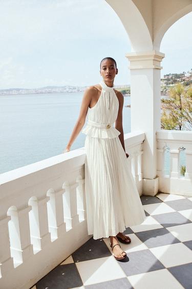 Zara PLEATED HALTER TOP - Oyster-white - Image 0