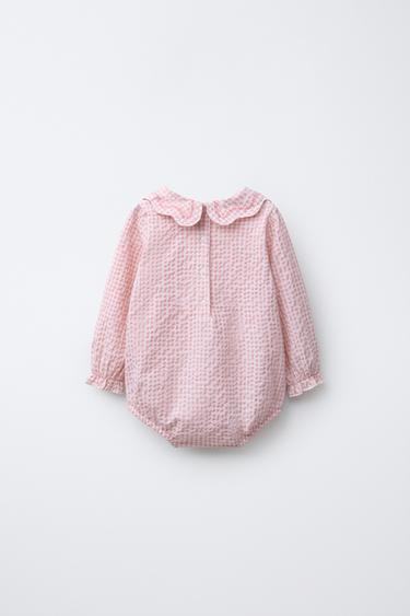 TEXTURED GINGHAM EMBROIDERED BODYSUIT - Pink by Zara - Image 1
