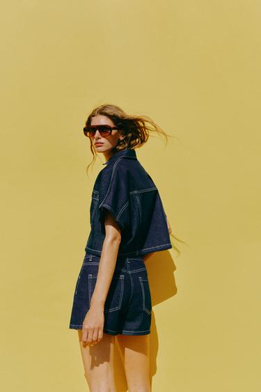 УКОРОЧЕННАЯ ДЖИНСОВАЯ РУБАШКА Z1975 — СИНИЙ от Zara