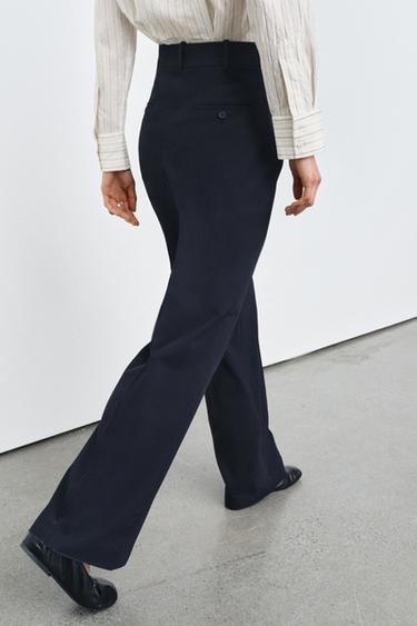 PANTALON LARGE À PLIS ZW COLLECTION - Bleu marine foncé de Zara - Image 1