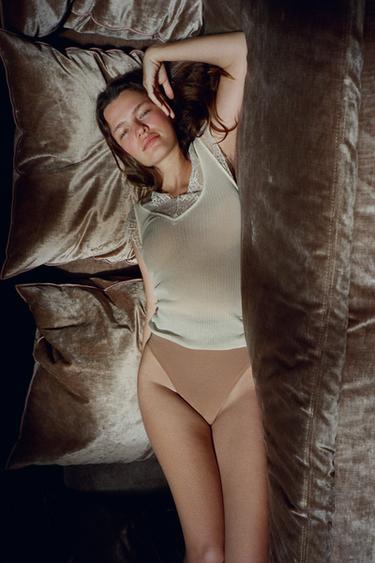 KNIT TOP WITH LACE TRIM - Ecru by Zara - Image 2