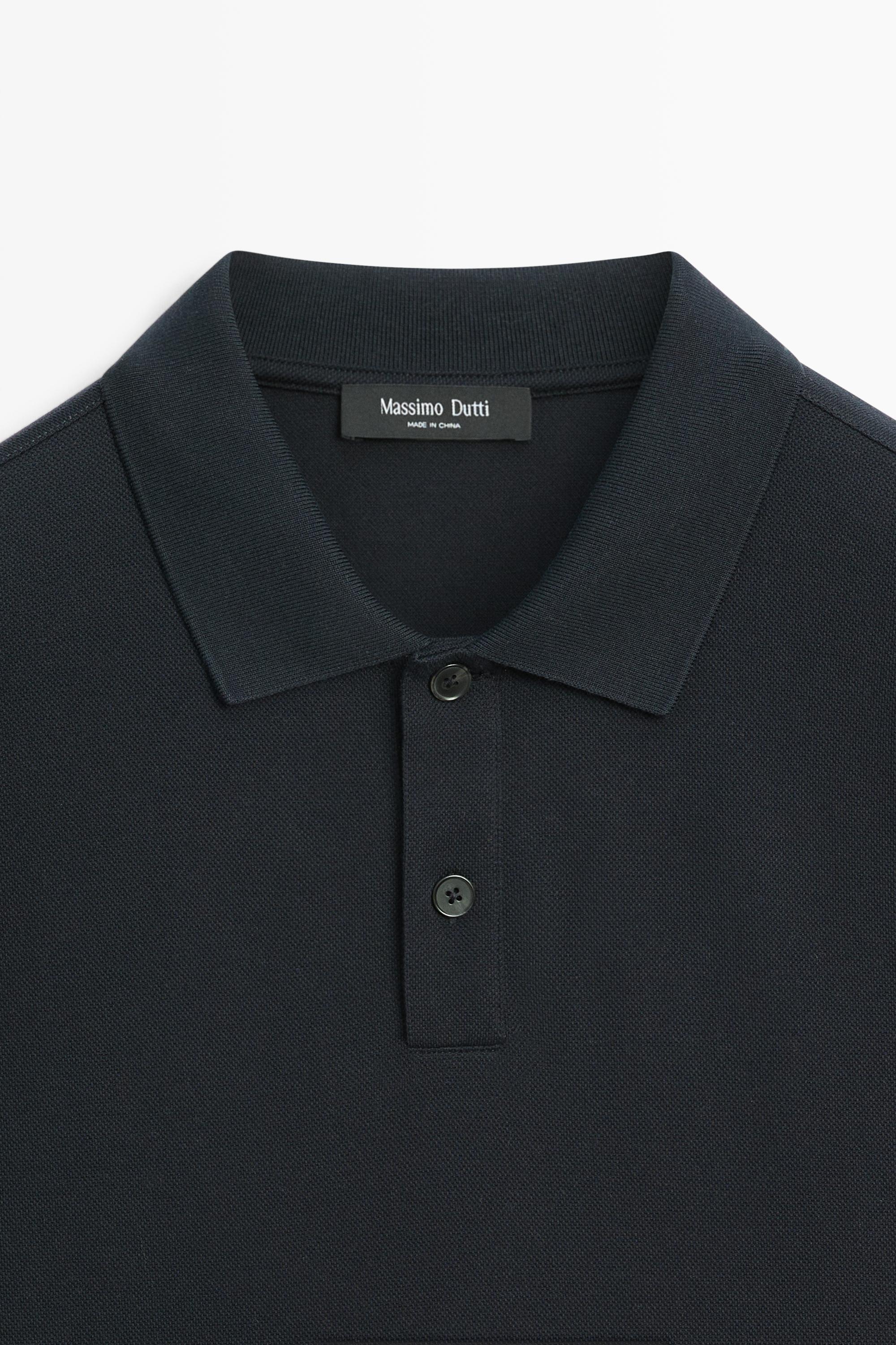 100% cotton micro-textured knit polo shirt — Navy blue