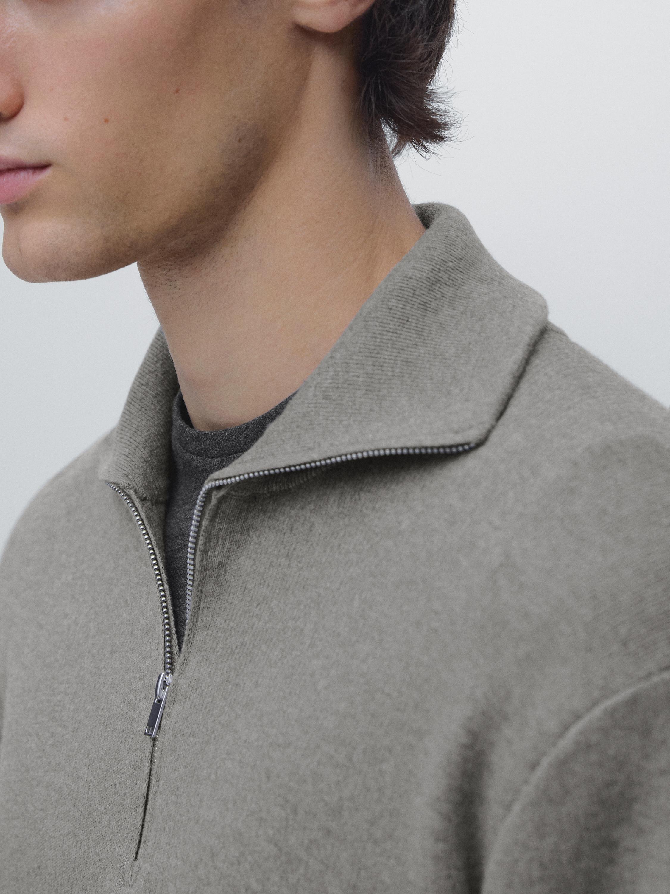 Cotton mock neck knit sweater with zip