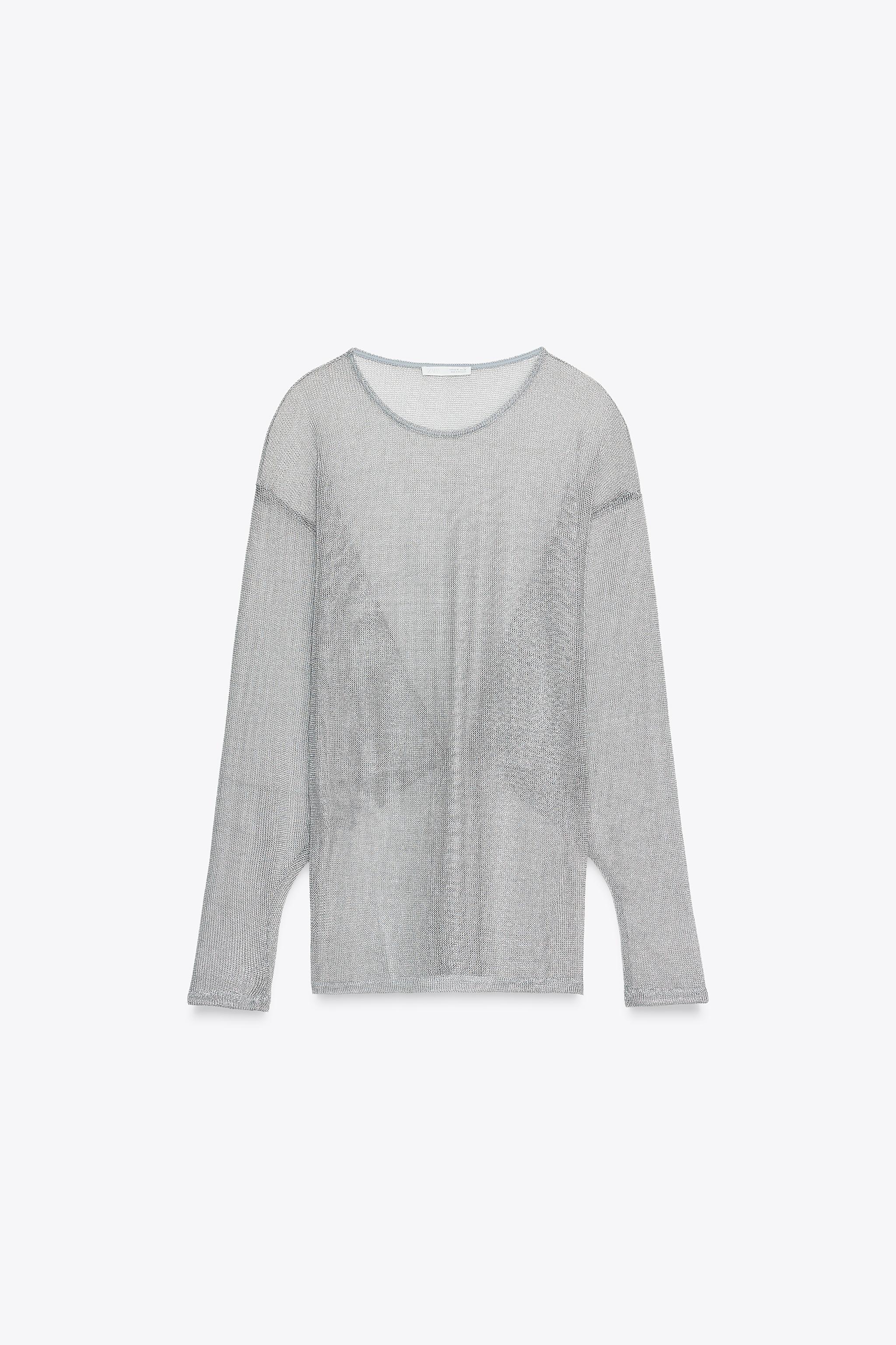 METALLIC THREAD BATWING SLEEVE TOP - Silver | ZARA Thailand