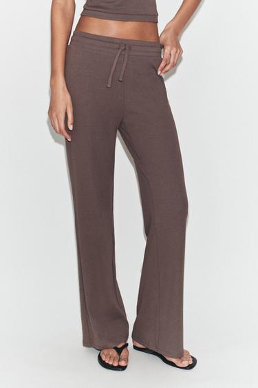 STRAIGHT RIBBED TROUSERS - Brown / Taupe by Zara