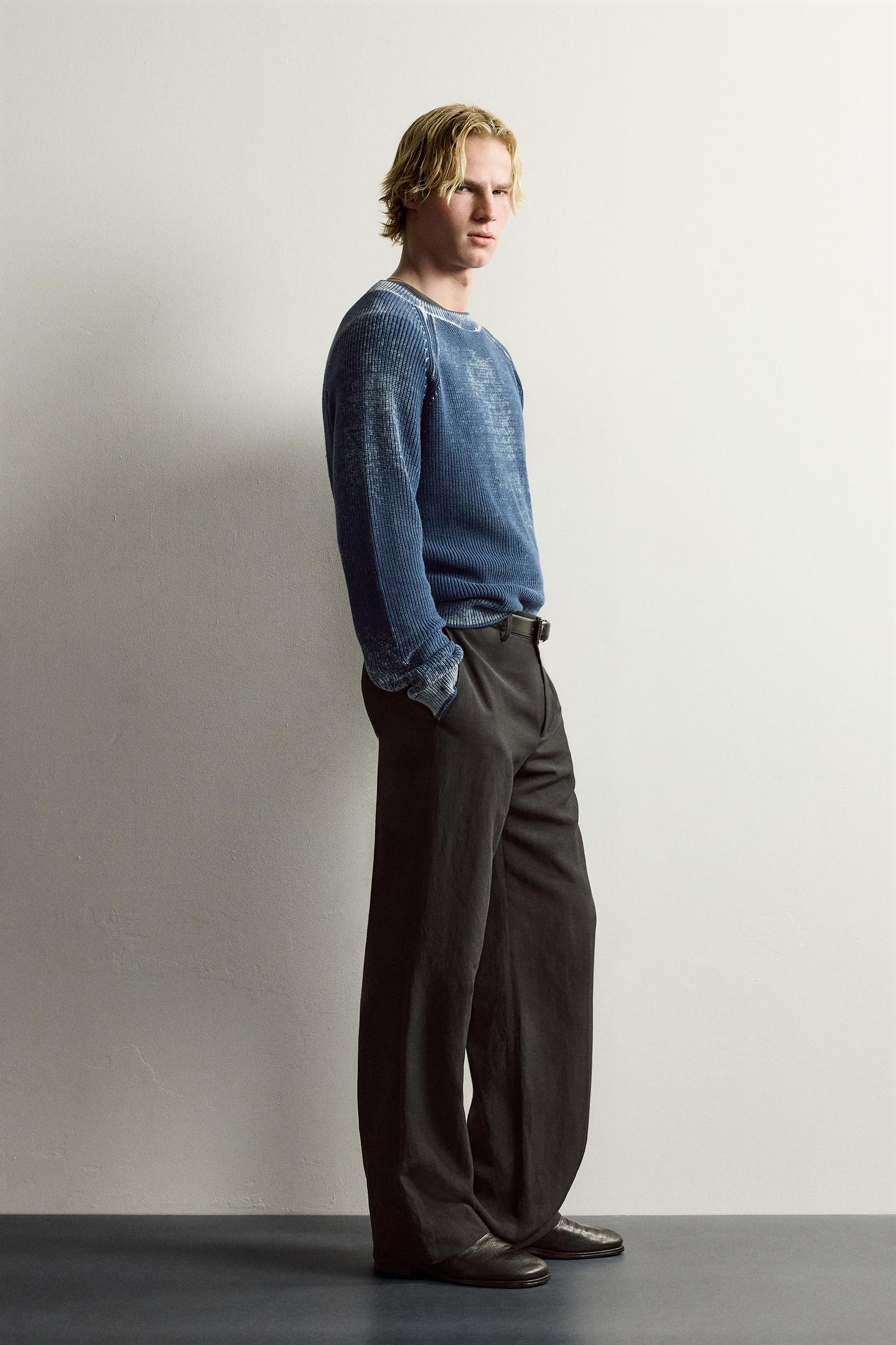 Мужской свитер Zara Relaxed Fit Washed Print, цвет: Индиго — фото 4