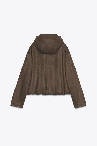 JACKE MIT KAPUZE IN WILDLEDEROPTIK - Braun von Zara