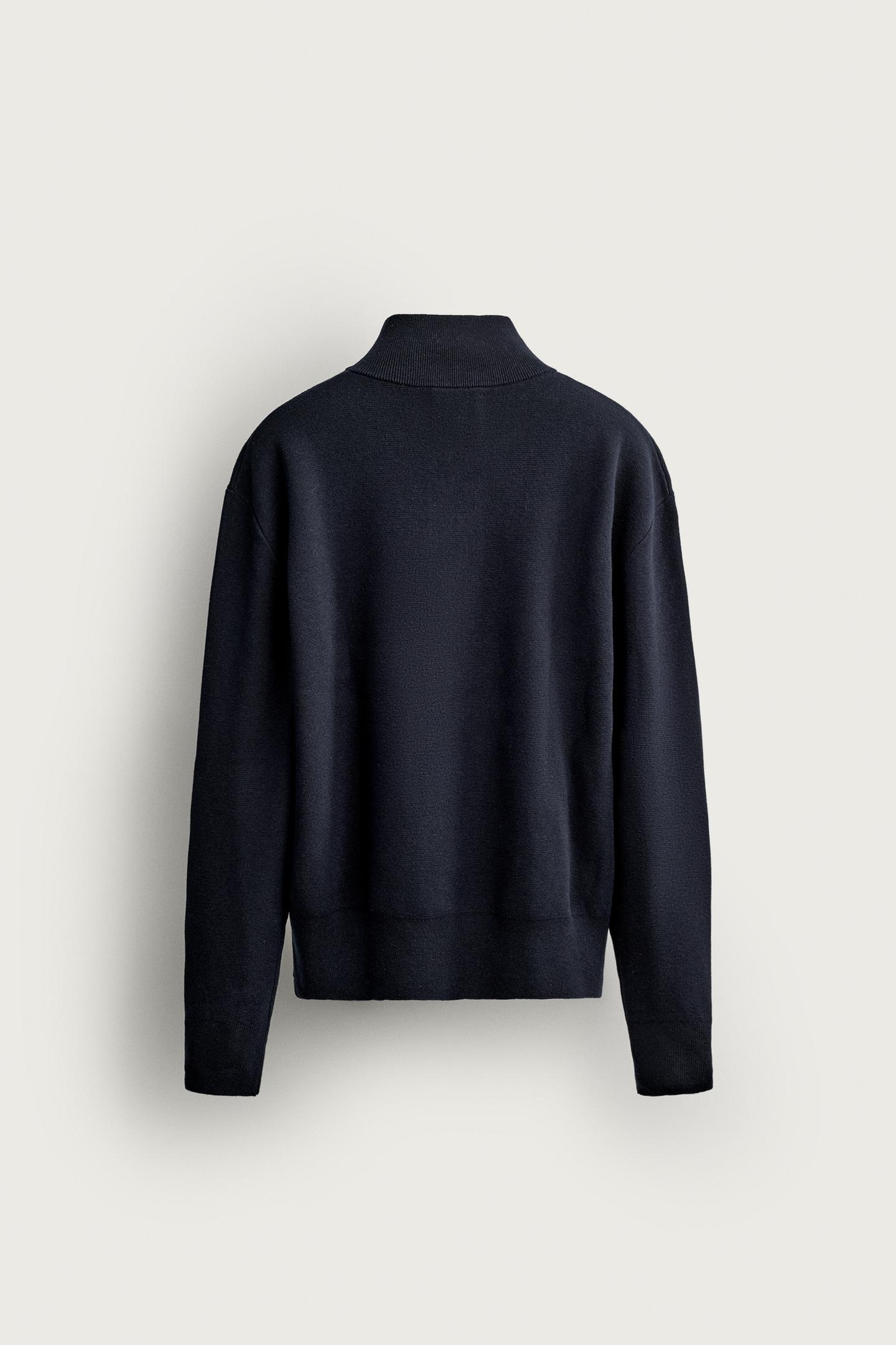 Мужской свитер Zara Cotton-Wool Quarter-Zip, цвет: Тёмно-синий — фото 8