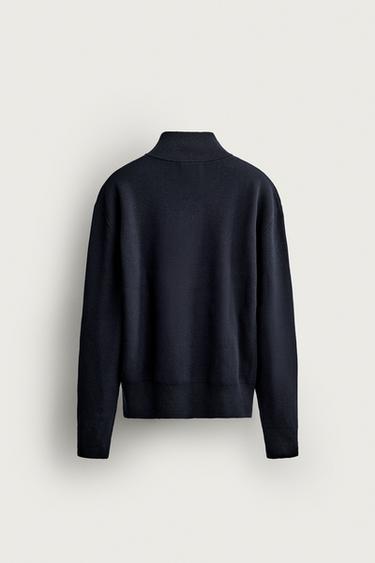 COTTON-WOOL QUARTER-ZIP SWEATER — Navy blue 2