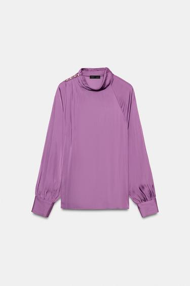HIGH NECK SATIN BLOUSE - Light lilac by Zara - Image 0