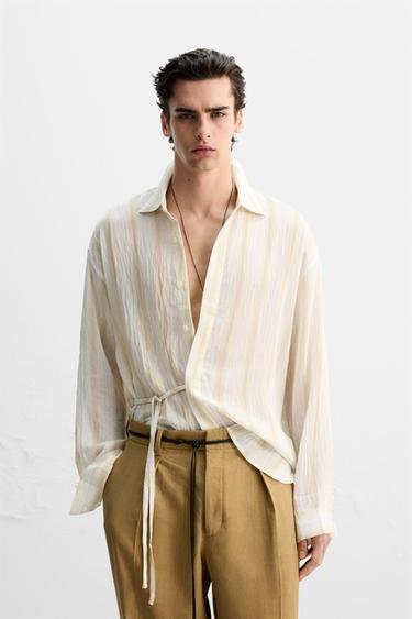 CHEMISE FLUIDE À NOEUD - Blanc cassé de Zara - Image 1