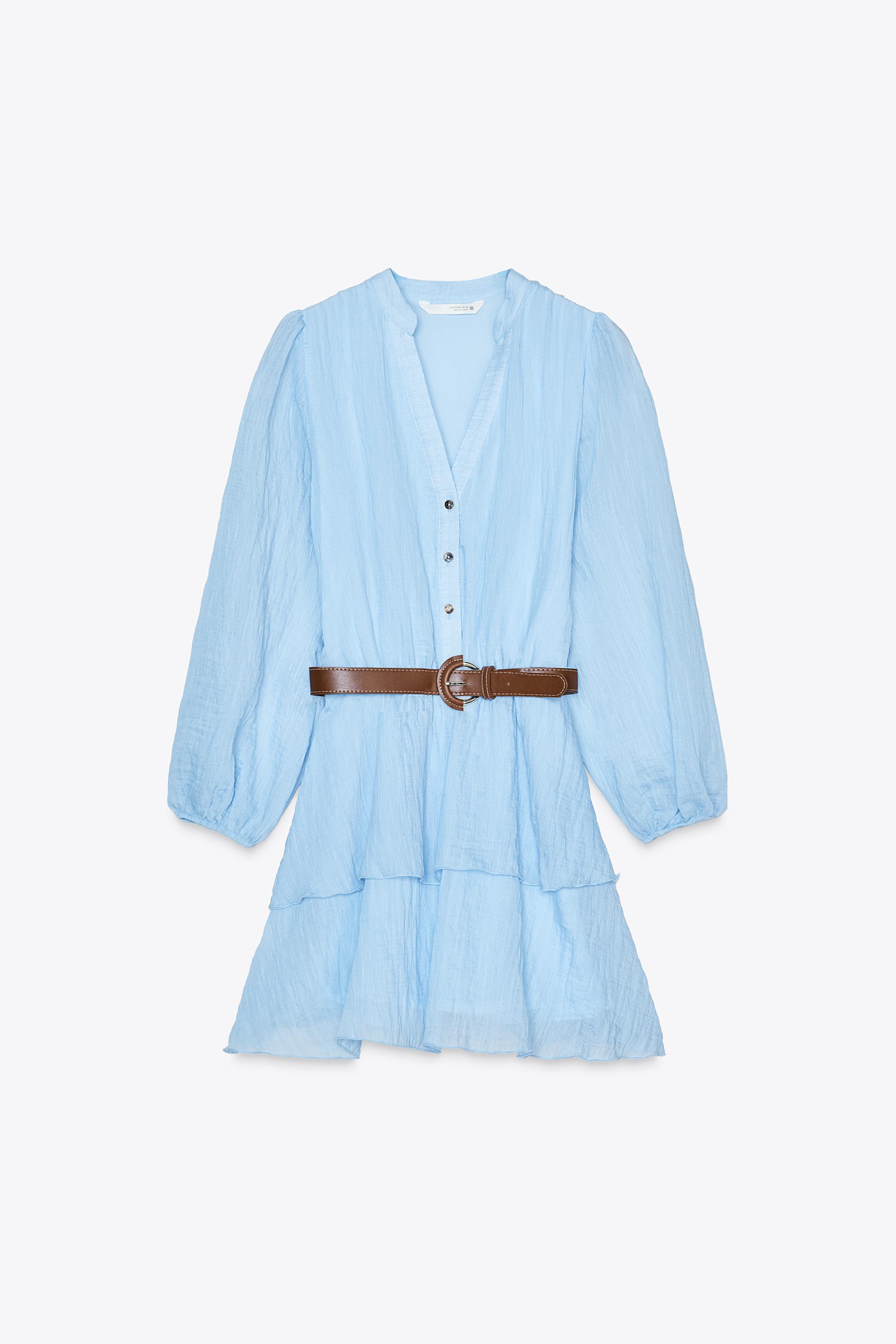 BELTED RUFFLED DRESS - Sky blue | ZARA United States