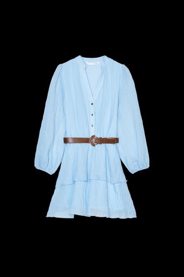 Zara BELTED RUFFLED DRESS - Sky blue - Image 0