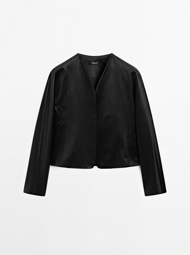 Zara Short satin blazer - Studio - Black - Image 0