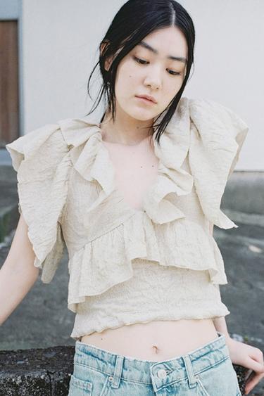 Zara 金蔥紗提花上衣 - 金黃色
