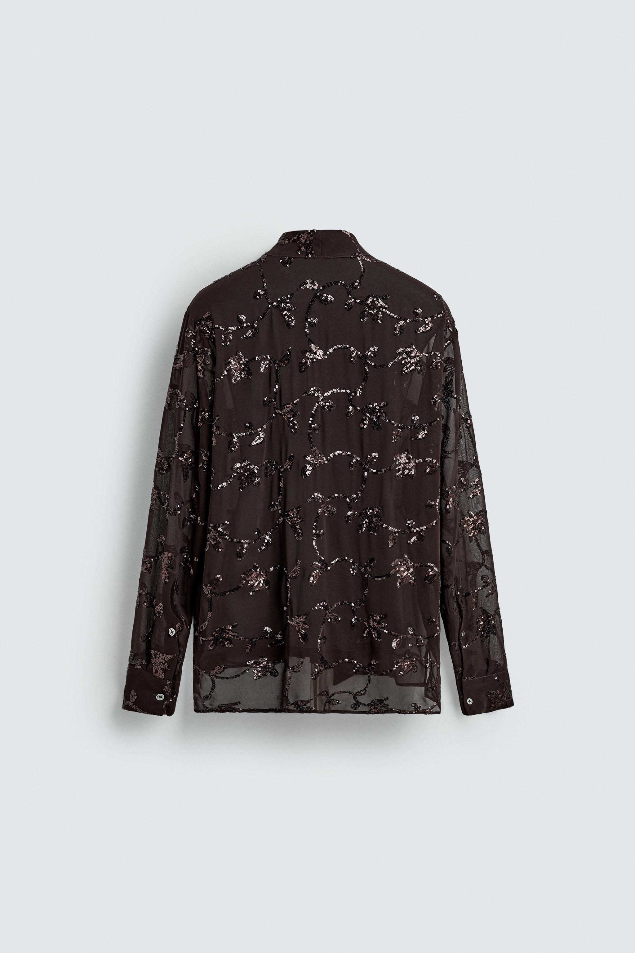 LIMITED EDITION SEQUINNED SEMI-SHEER SHIRT - Brown | ZARA India