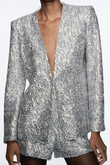 SEQUIN BLAZER - Silver by Zara
