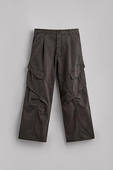 Zara 褶飾工裝長褲 - 深灰色