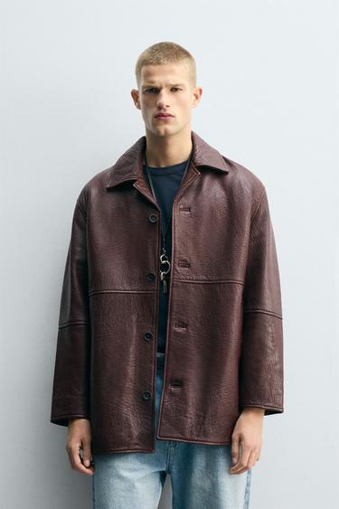 TEXTURED LEATHER JACKET - Burgundy by Zara