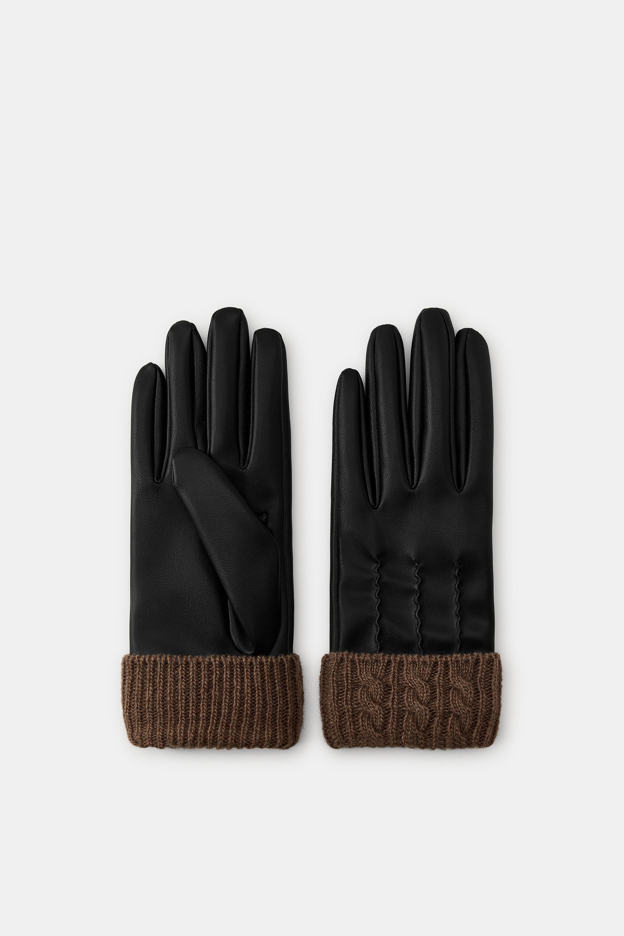 FAUX LEATHER WOOL BLEND GLOVES