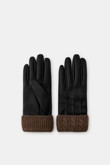 FAUX LEATHER AND WOOL BLEND GLOVES - Black by Zara - Image 4