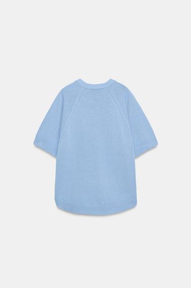 ROUNDED HEM SHORT SLEEVE KNIT JUMPER - Sky blue by Zara - Image 6